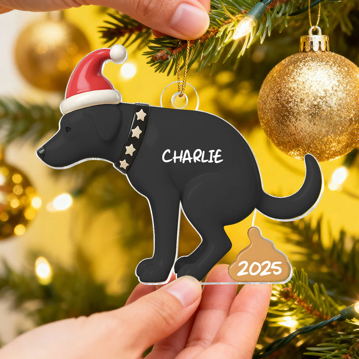 3D Effect Labrador Dog Pooping - Personalized Acrylic Ornament - Funny Christmas Gag Gift, White Elephant Gift - Image 7