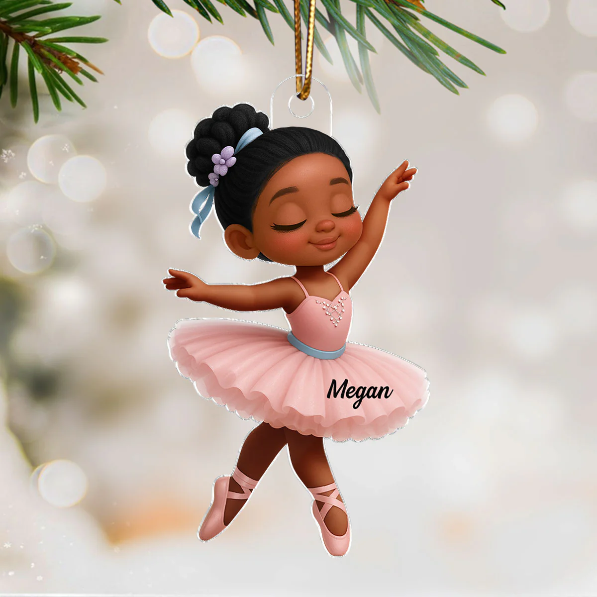 3D Effect Little Girl Balletina Dance Personalized Christmas Ornament - Image 2
