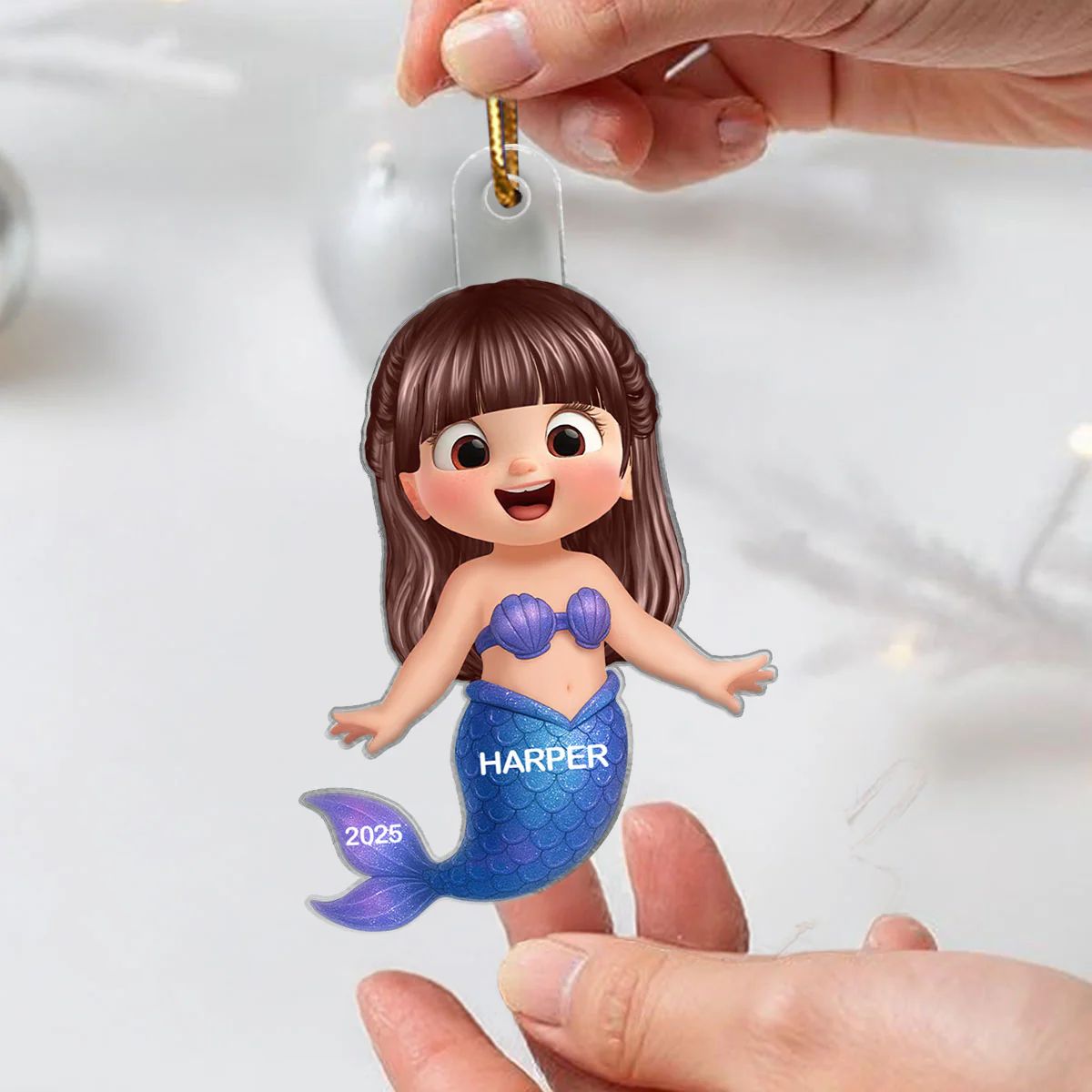 3D Effect Little Girl Princess Christmas Personalized Acrylic Ornament - Image 2