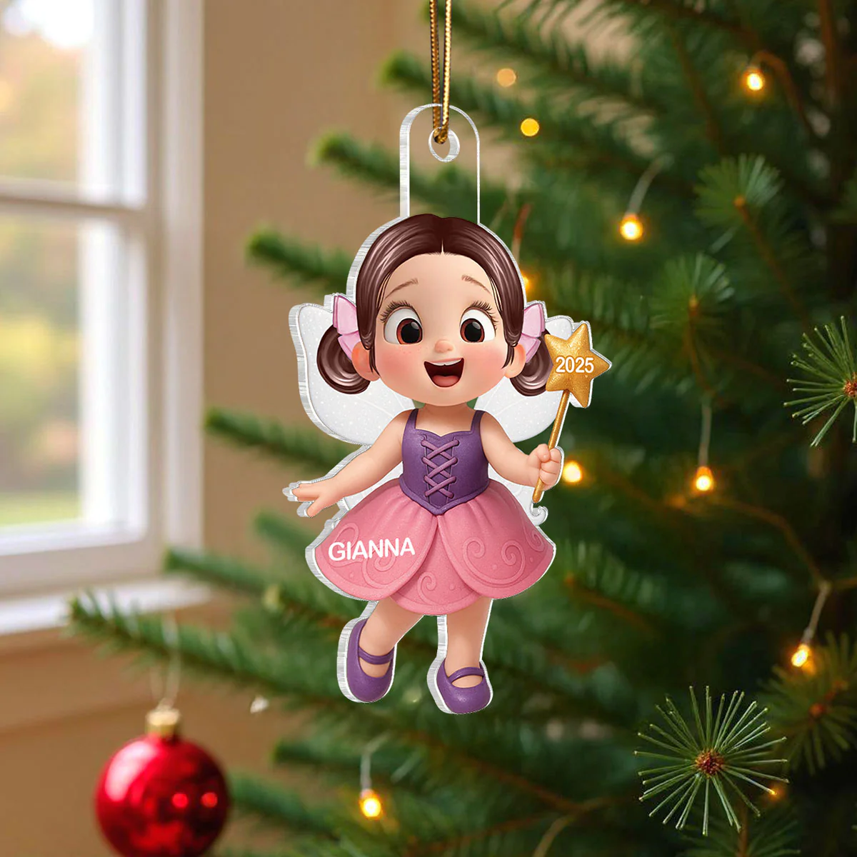 3D Effect Little Girl Princess Christmas Personalized Acrylic Ornament - Image 3