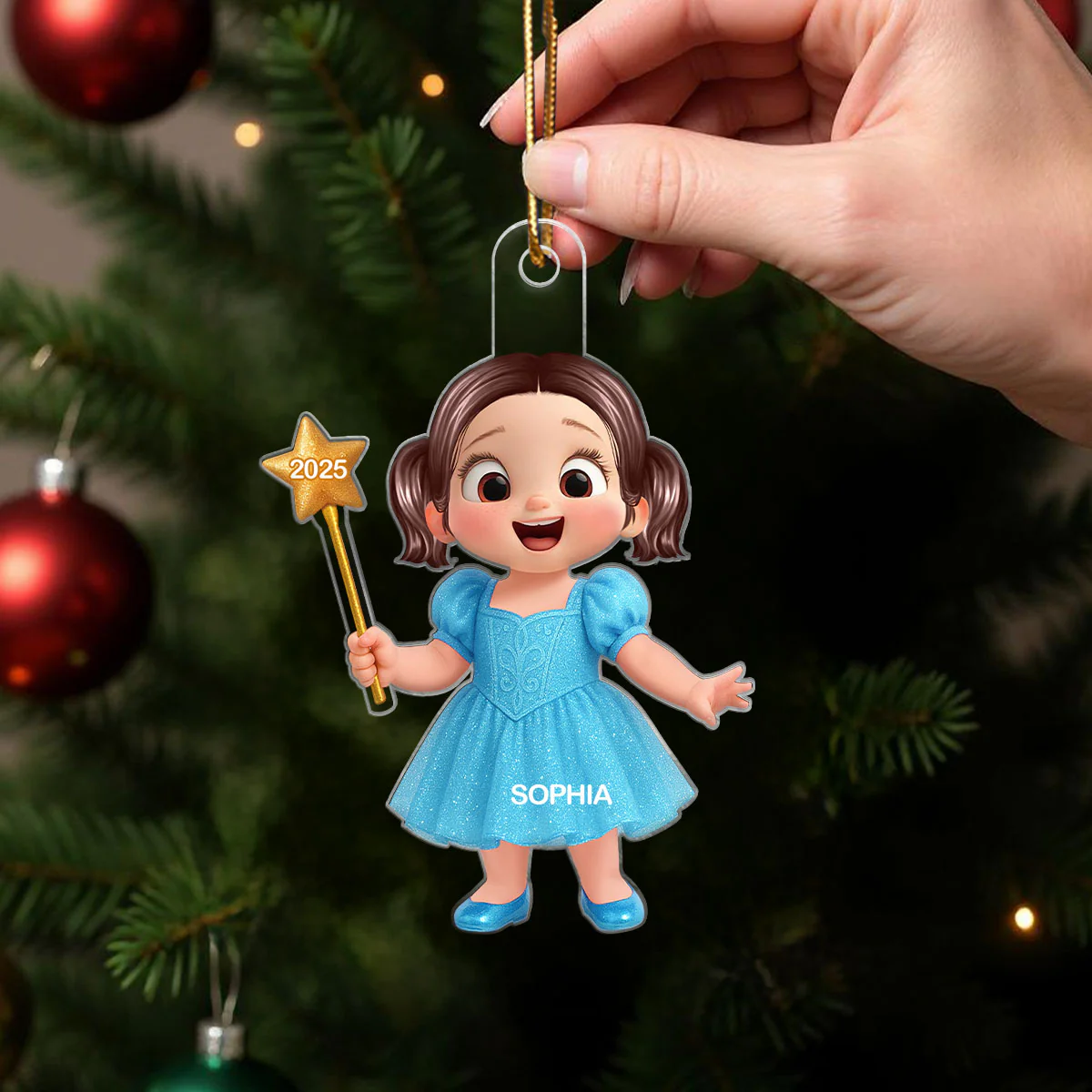 3D Effect Little Girl Princess Christmas Personalized Acrylic Ornament - Image 4