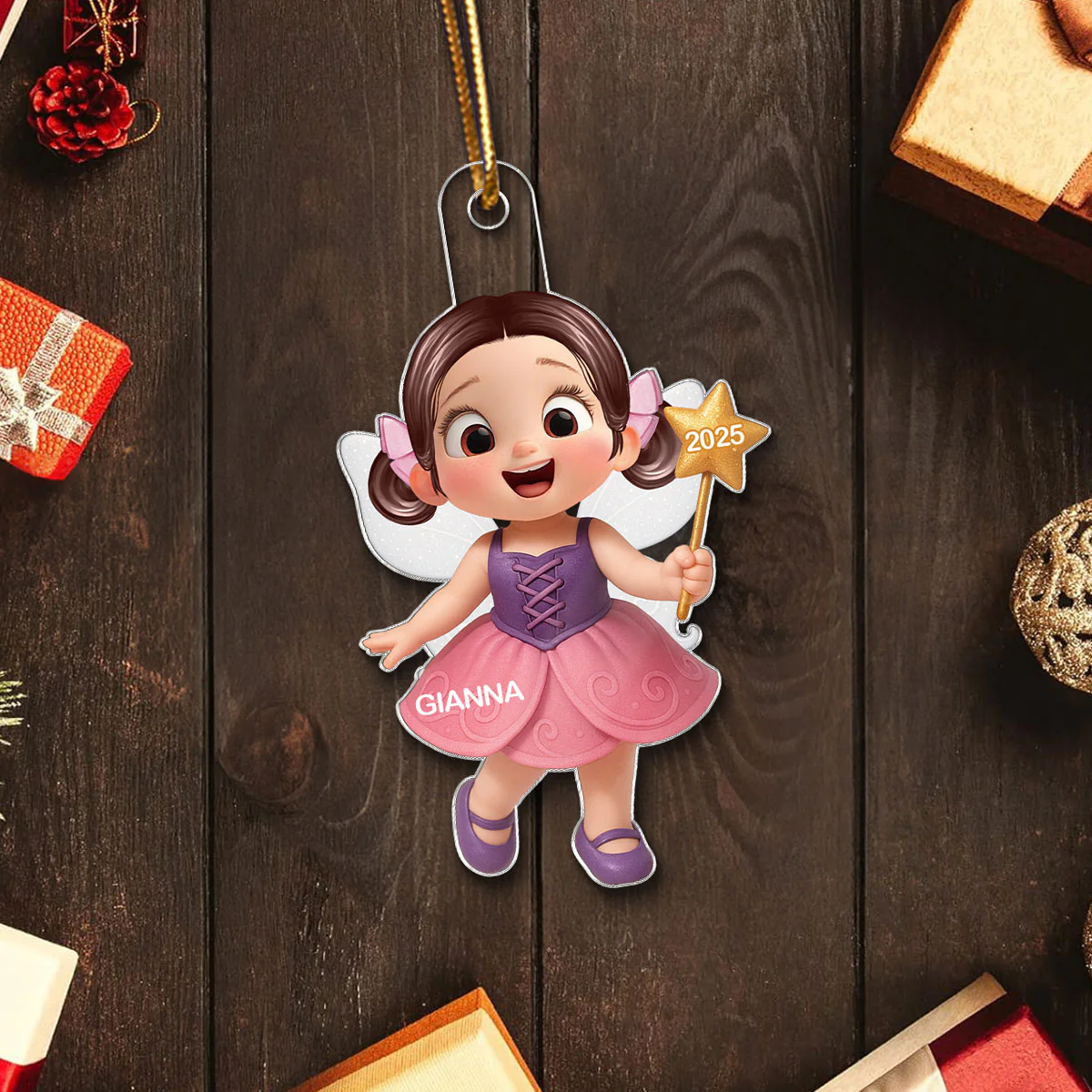 3D Effect Little Girl Princess Christmas Personalized Acrylic Ornament - Image 5