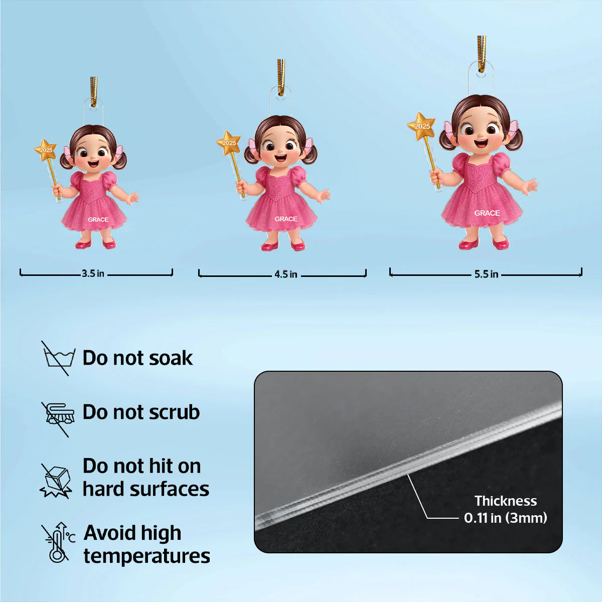 3D Effect Little Girl Princess Christmas Personalized Acrylic Ornament - Image 7