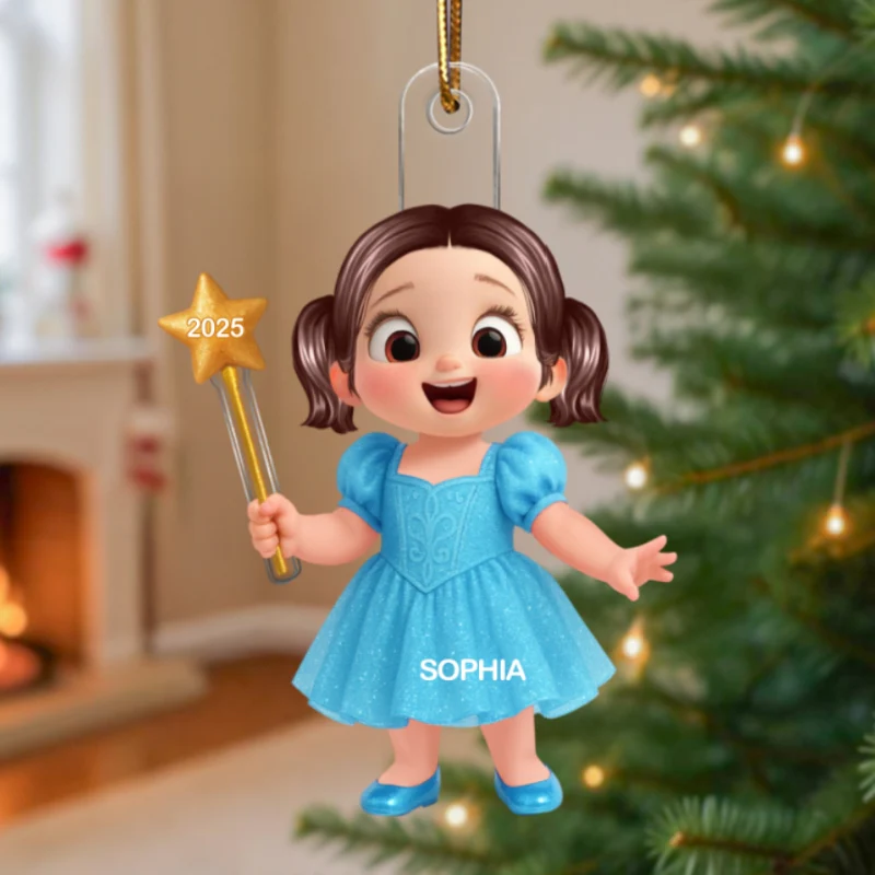 3D Effect Little Girl Princess Christmas Personalized Acrylic Ornament - Image 8