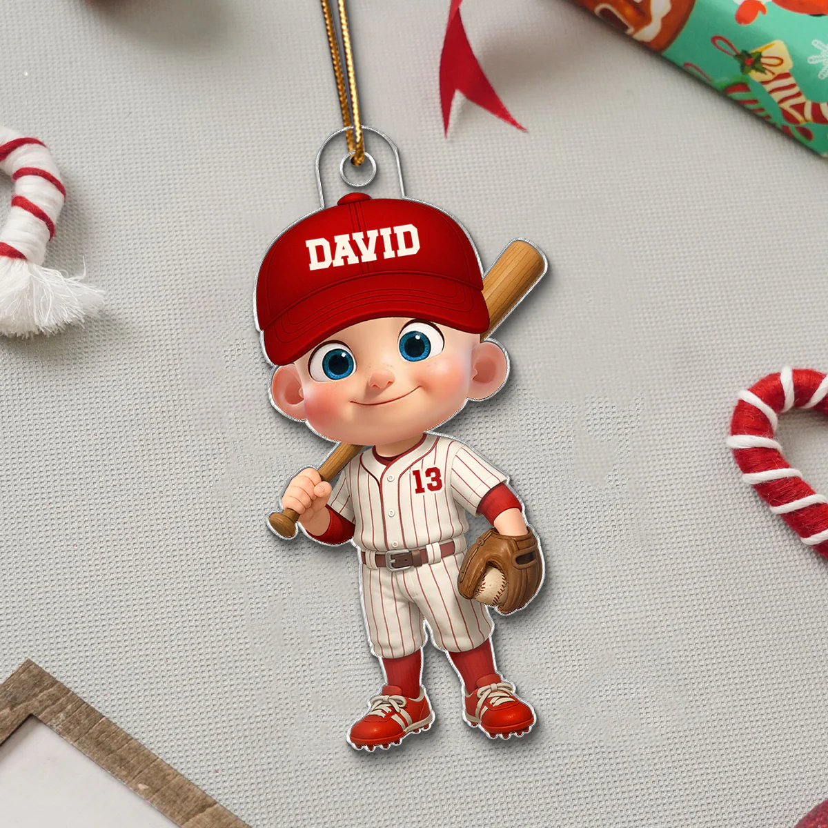 3D Effect Little Kid Baseball Christmas - Personalized Acrylic Ornament - Gift For Kids, Grandkids - Image 5