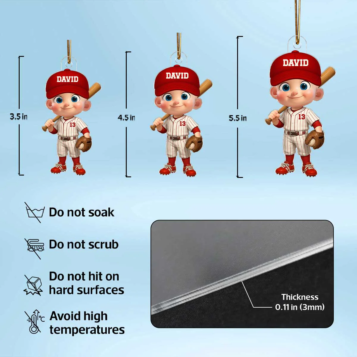 3D Effect Little Kid Baseball Christmas - Personalized Acrylic Ornament - Gift For Kids, Grandkids - Image 8