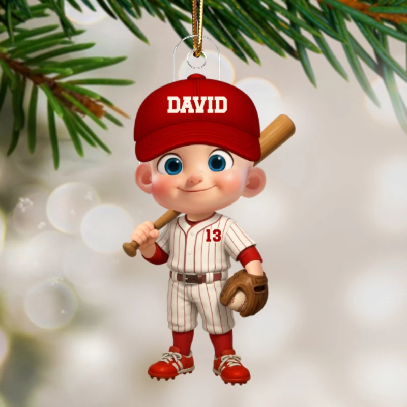 3D Effect Little Kid Baseball Christmas - Personalized Acrylic Ornament - Gift For Kids, Grandkids - Image 9