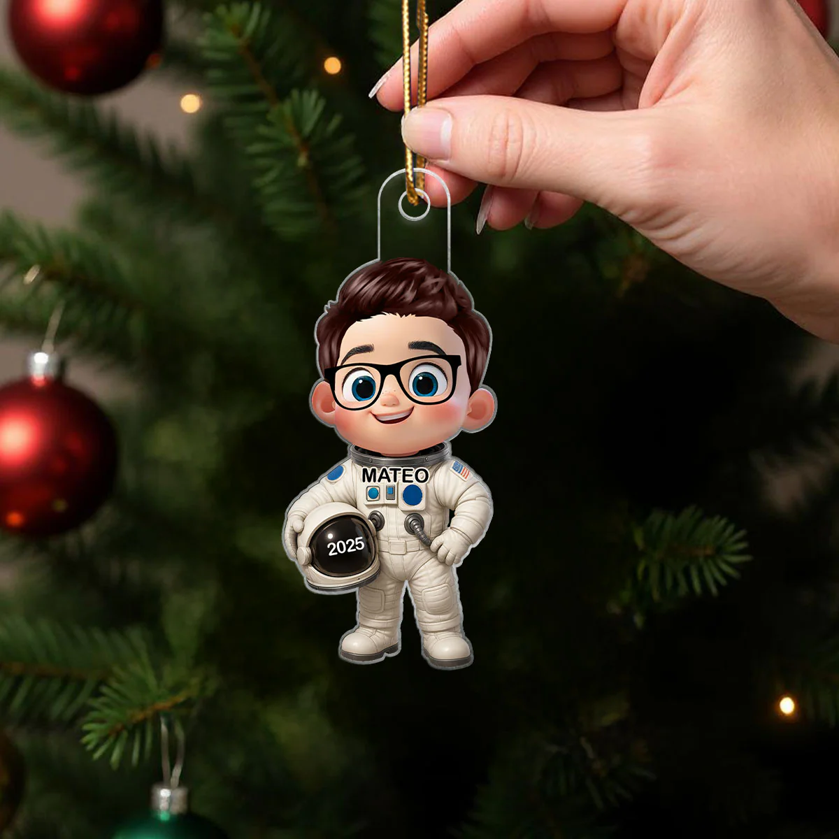 3D Effect Little Kid Boy Dream Job Firefighter Christmas Personalized Acrylic Ornament - Image 5