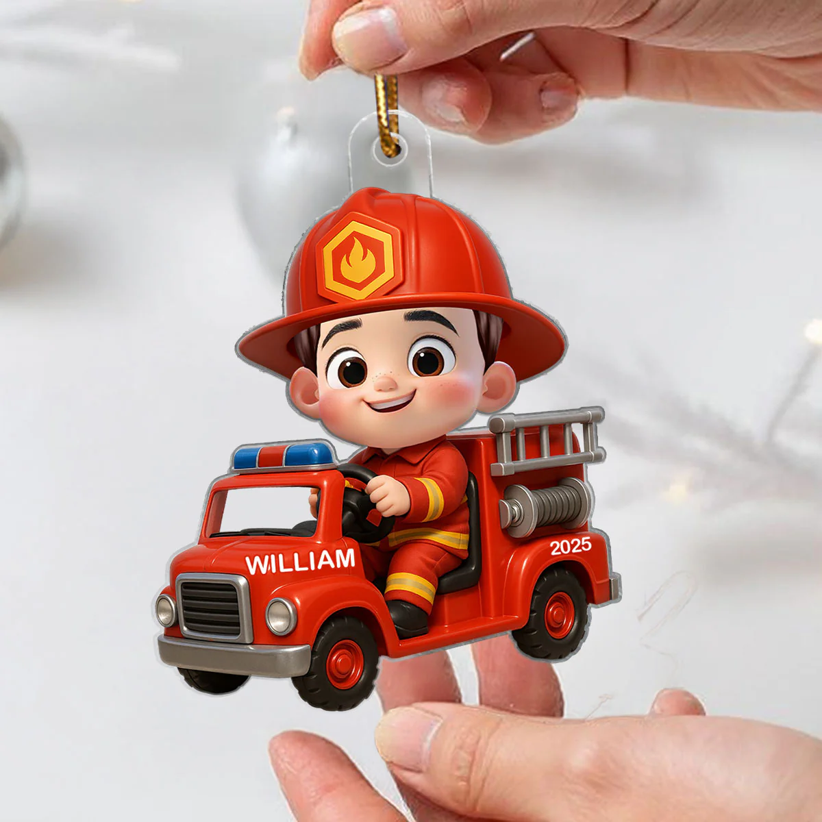 3D Effect Little Kid Boy Dream Job Police Christmas Personalized Acrylic Ornament - Image 4