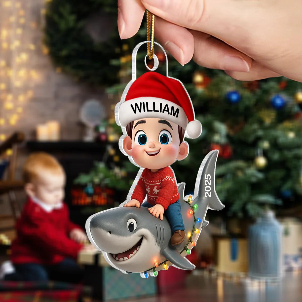 3D Effect Little Kid Favorite Animals Shark Christmas Personalized Acrylic Ornament, Fun & Unique Gift For Kids, Grandkids - Image 2