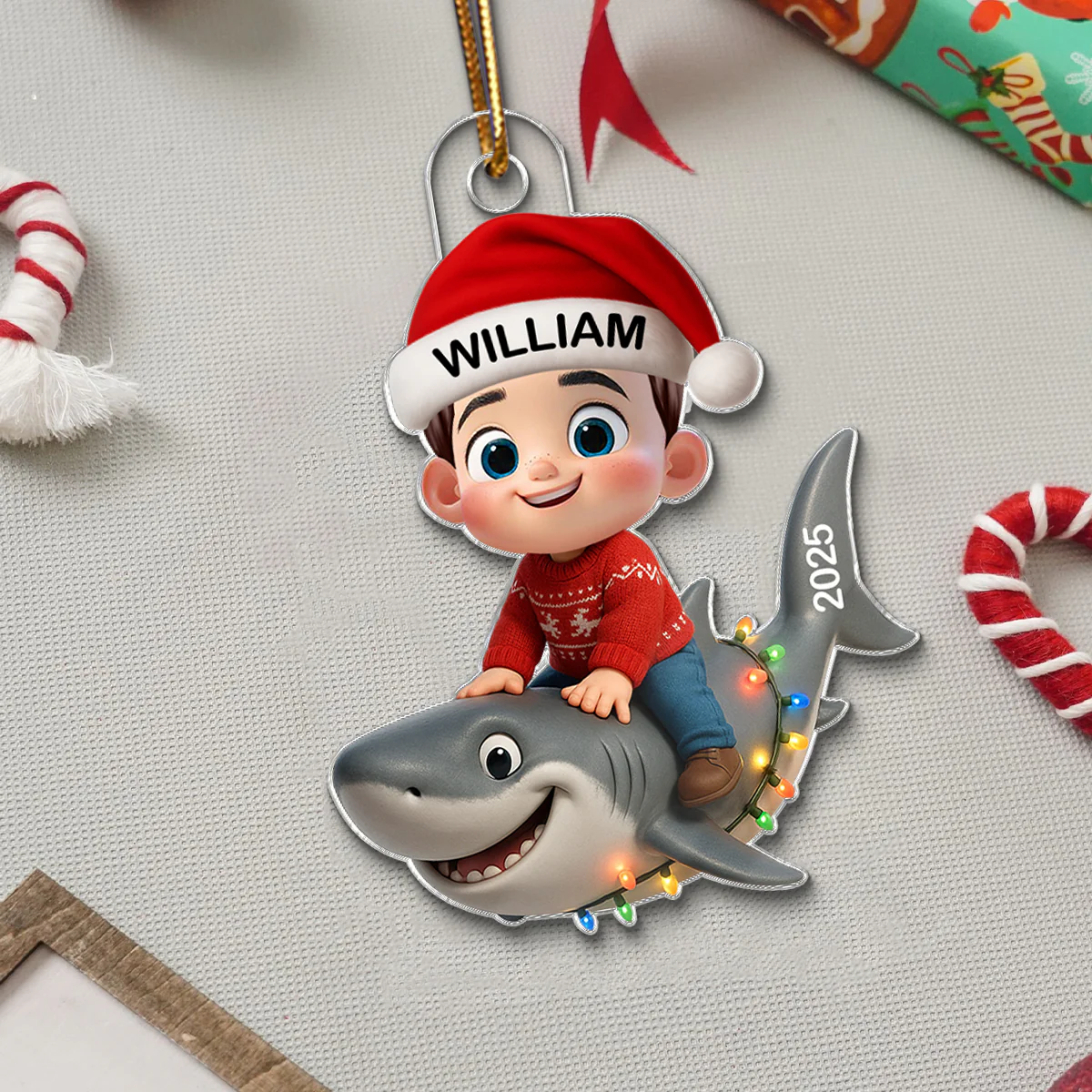 3D Effect Little Kid Favorite Animals Shark Christmas Personalized Acrylic Ornament, Fun & Unique Gift For Kids, Grandkids - Image 3