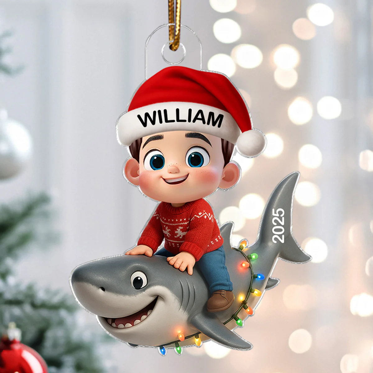 3D Effect Little Kid Favorite Animals Shark Christmas Personalized Acrylic Ornament, Fun & Unique Gift For Kids, Grandkids - Image 4