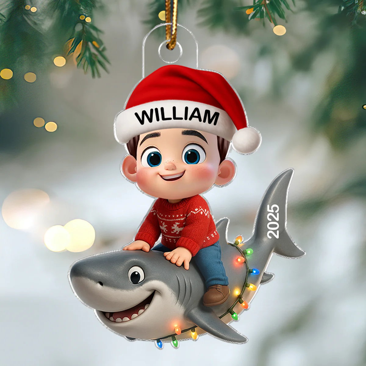 3D Effect Little Kid Favorite Animals Shark Christmas Personalized Acrylic Ornament, Fun & Unique Gift For Kids, Grandkids - Image 5