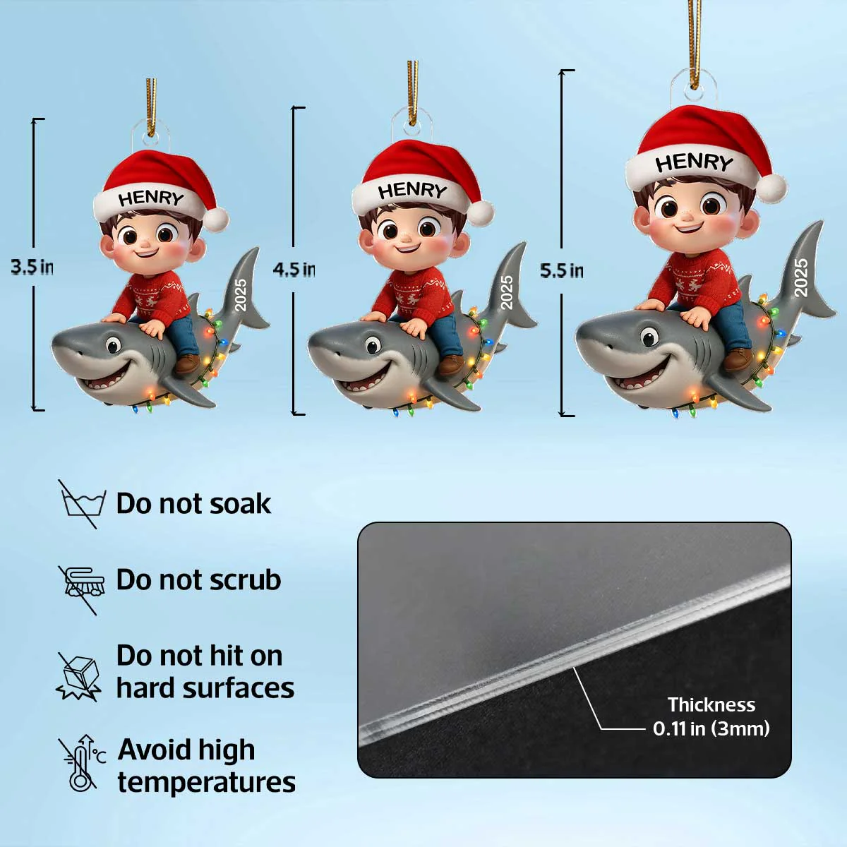 3D Effect Little Kid Favorite Animals Shark Christmas Personalized Acrylic Ornament, Fun & Unique Gift For Kids, Grandkids - Image 6