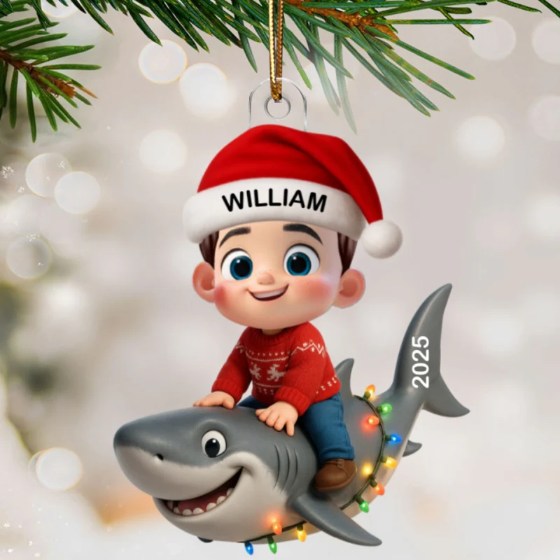 3D Effect Little Kid Favorite Animals Shark Christmas Personalized Acrylic Ornament, Fun & Unique Gift For Kids, Grandkids - Image 7