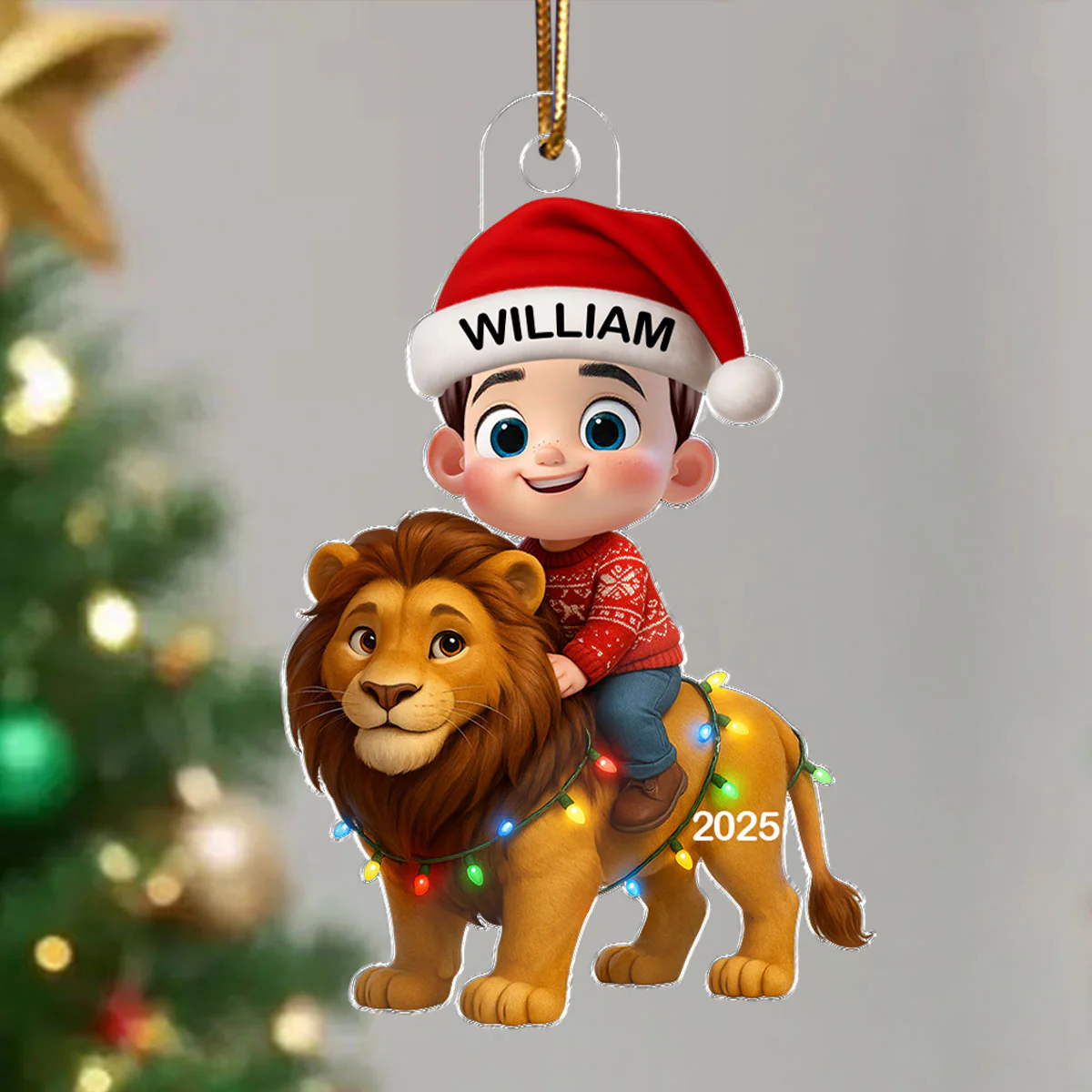 3D Effect Little Kid Jungle Safari Animals Lion Christmas Personalized Acrylic Ornament - Image 6