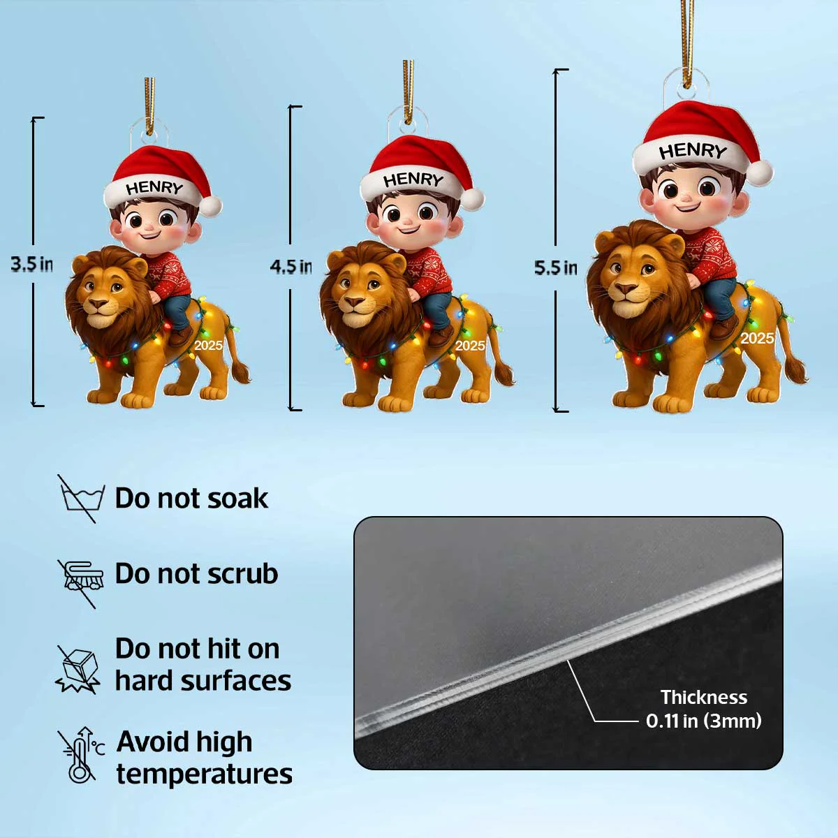 3D Effect Little Kid Jungle Safari Animals Lion Christmas Personalized Acrylic Ornament - Image 7