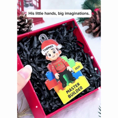 3D Effect Little Kid Master Builder Personalized Acrylic Car Hanger - Image 2