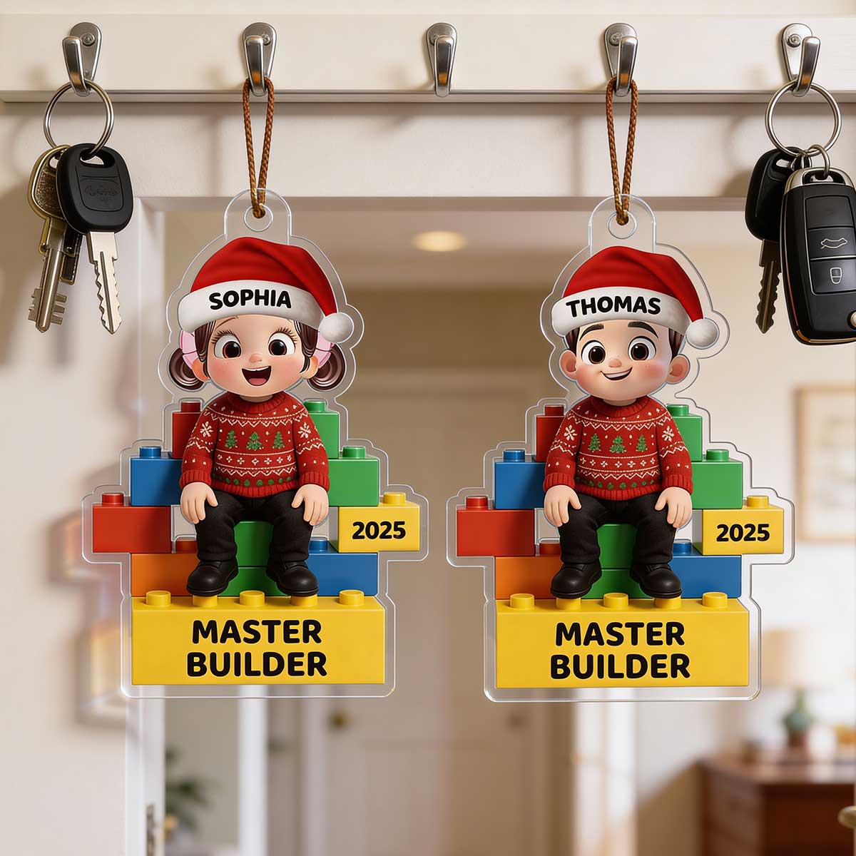 3D Effect Little Kid Master Builder Personalized Acrylic Car Hanger - Image 3