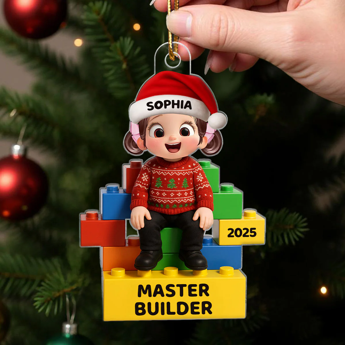 3D Effect Little Kid Master Builder Personalized Acrylic Car Hanger - Image 5