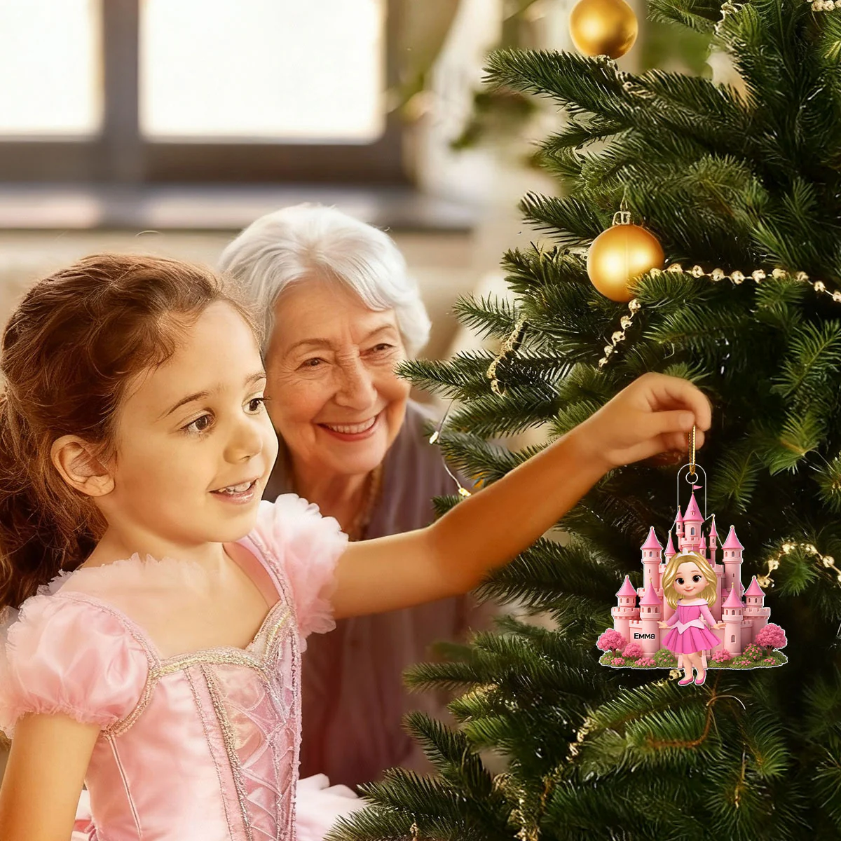 3D Effect Little Princess Castle Personalized Acrylic Ornament - Image 3