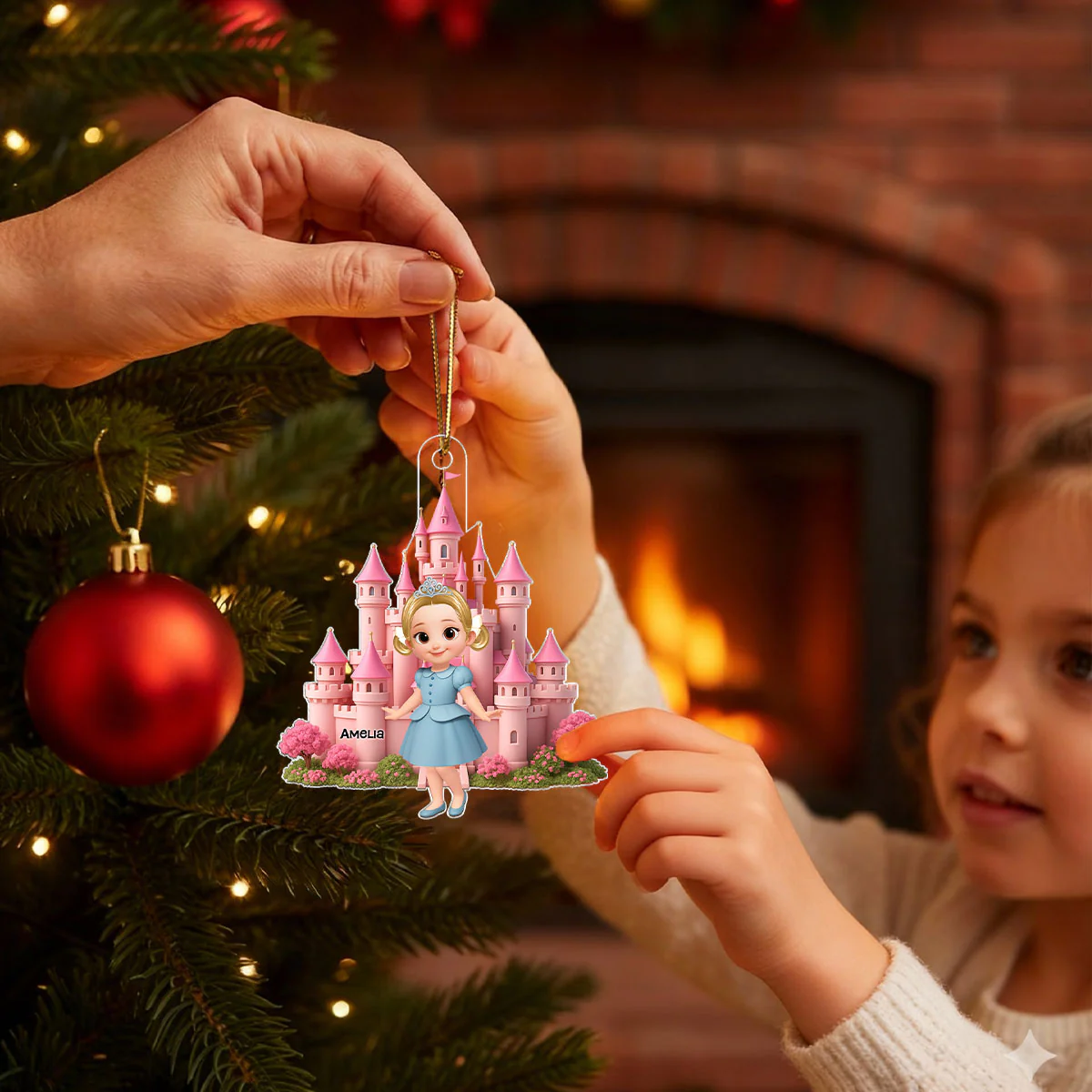 3D Effect Little Princess Castle Personalized Acrylic Ornament - Image 4