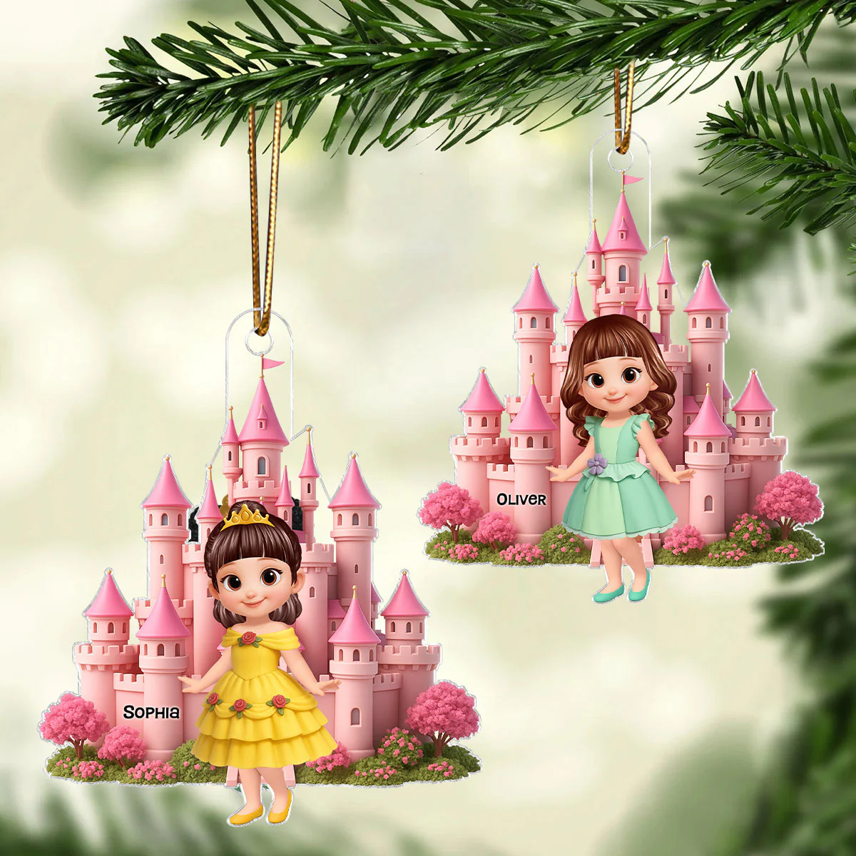 3D Effect Little Princess Castle Personalized Acrylic Ornament - Image 6