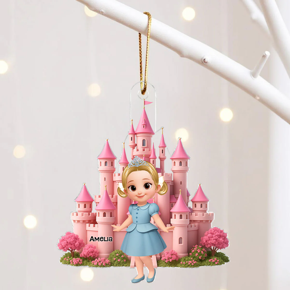 3D Effect Little Princess Castle Personalized Acrylic Ornament - Image 9
