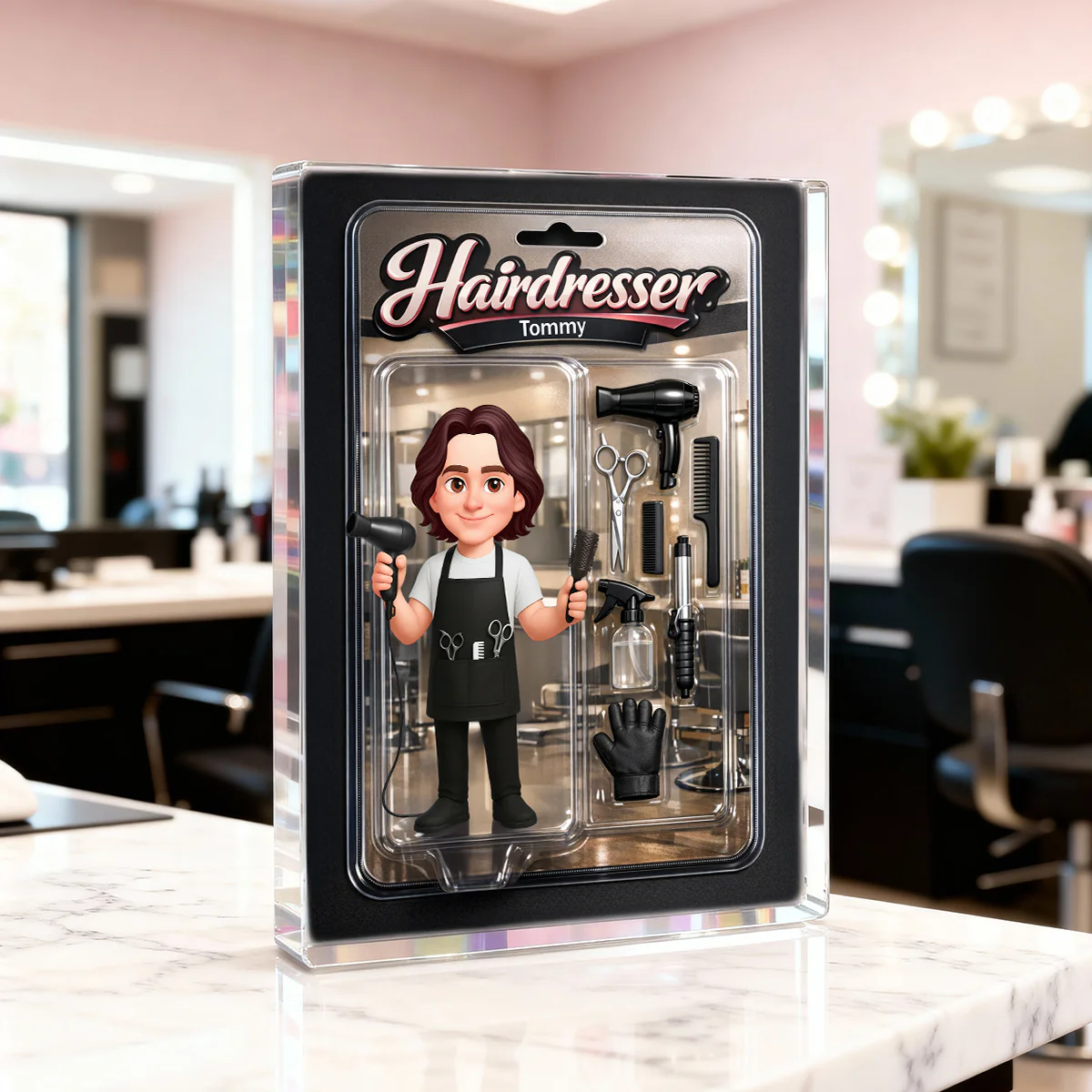 3D Effect Man Hairdresser Action Figure - Personalized Acrylic Block Plaque - Gift For Hairdressers - Image 3
