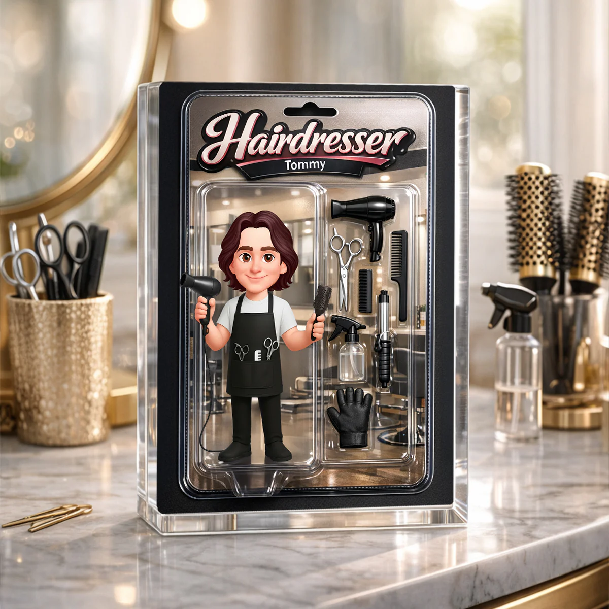 3D Effect Man Hairdresser Action Figure - Personalized Acrylic Block Plaque - Gift For Hairdressers - Image 4