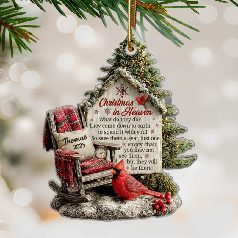 3D Effect Memorial Chair On Christmas - Personalized Wooden Ornament - Christmas Memorial Keepsake For Family - Image 10