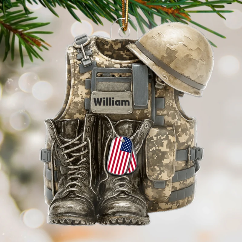 3D Effect Military Combat Vest, Boots And Helmet - Personalized Acrylic Ornament - Image 10