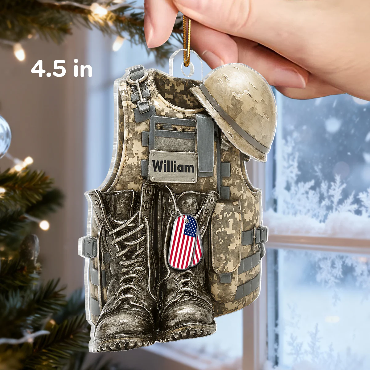 3D Effect Military Combat Vest, Boots And Helmet - Personalized Acrylic Ornament - Image 2