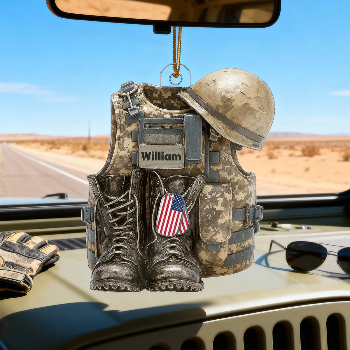 3D Effect Military Combat Vest, Boots And Helmet - Personalized Acrylic Ornament - Image 7