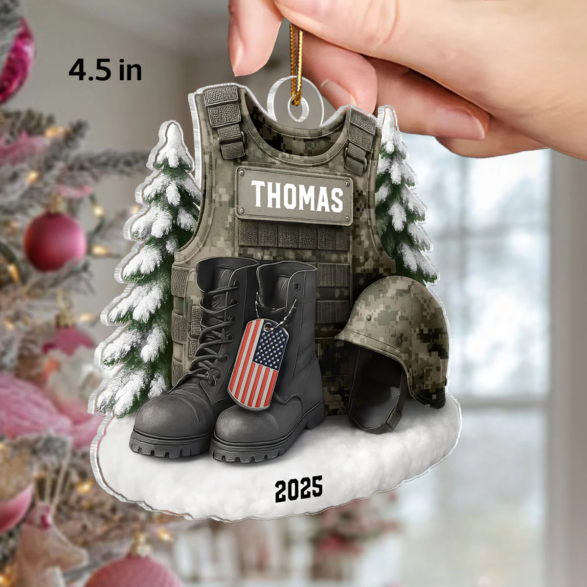 3D Effect Military Uniform Boots And Helmet - Personalized Acrylic Ornament - Image 2