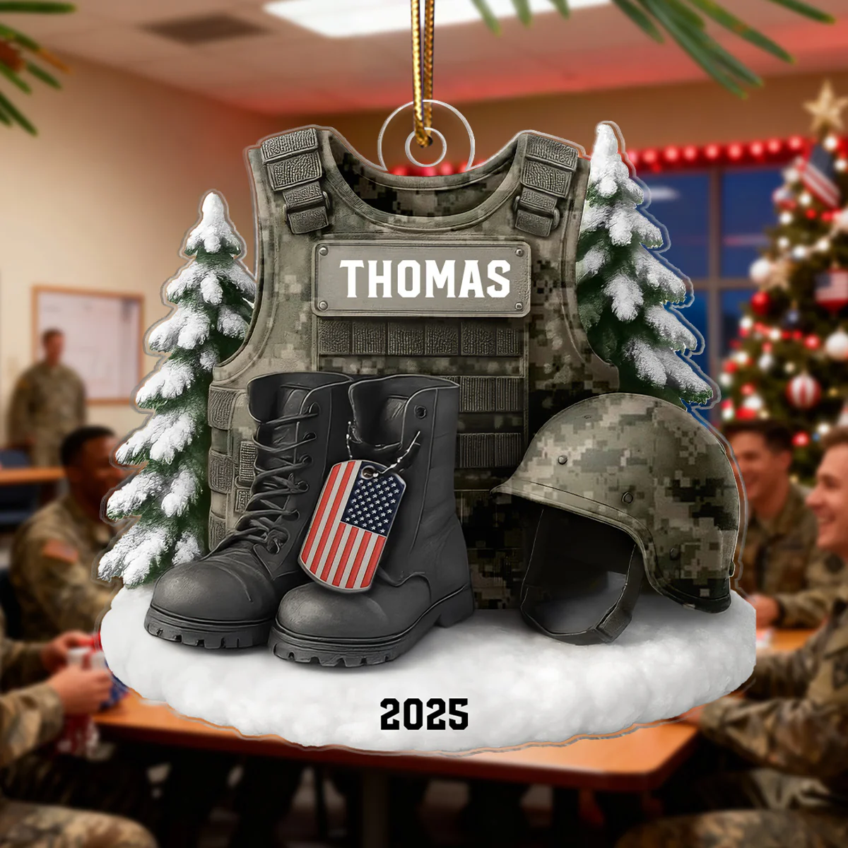 3D Effect Military Uniform Boots And Helmet - Personalized Acrylic Ornament - Image 4