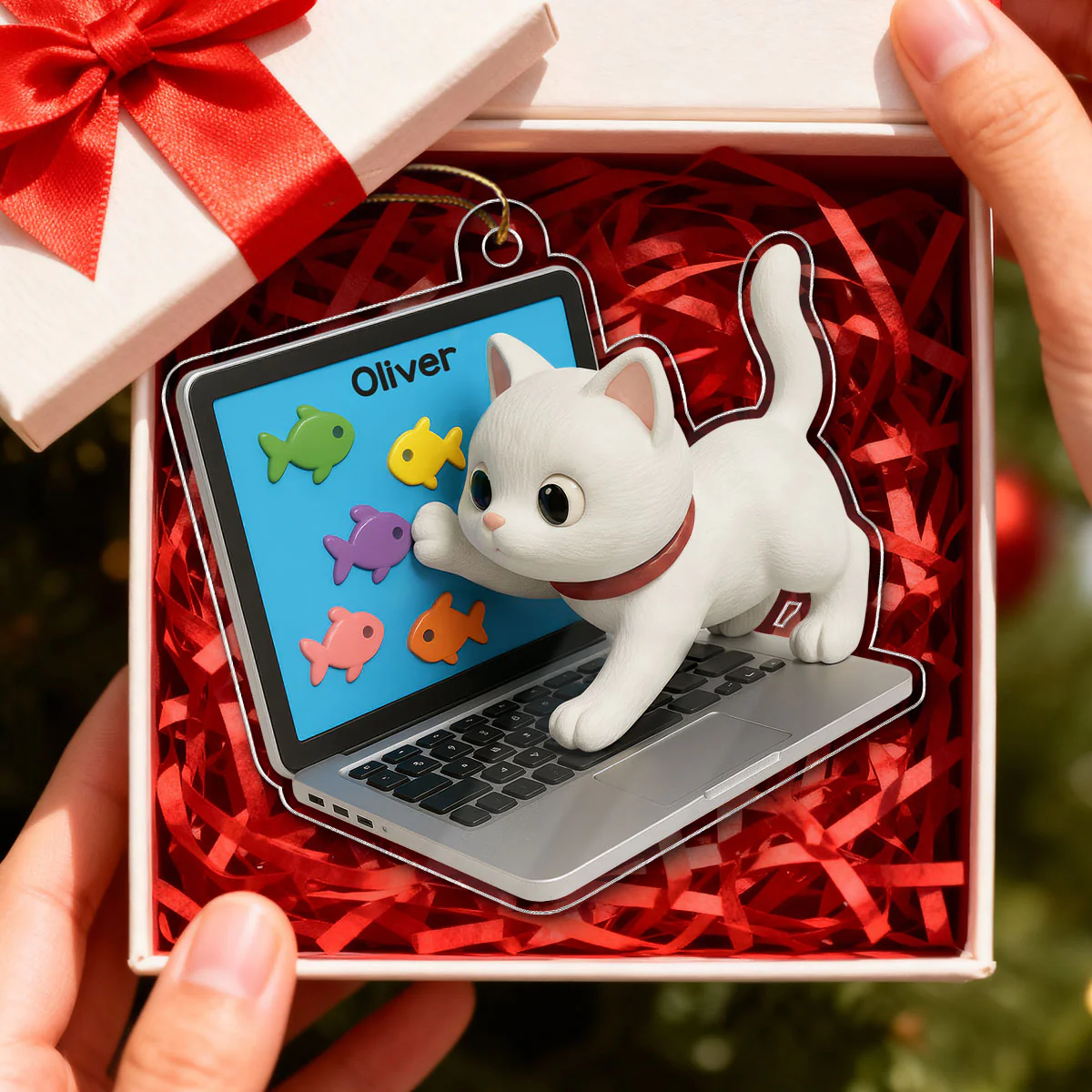 3D Effect Mischievous Kitten On Laptop - Personalized Acrylic Ornament - Gift For Cat Lovers - Image 3