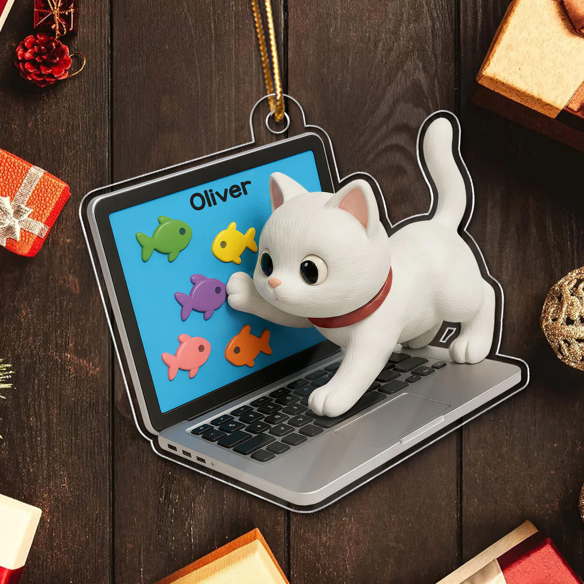 3D Effect Mischievous Kitten On Laptop - Personalized Acrylic Ornament - Gift For Cat Lovers - Image 5