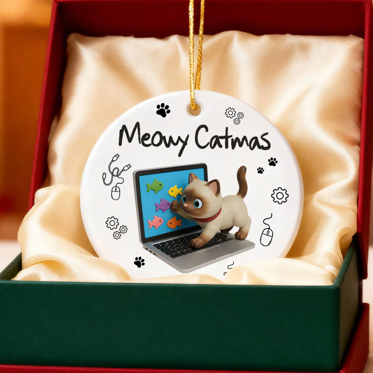 3D Effect Mischievous Kitten Tech Support - Personalized Ceramic Ornament - Gift For Cat Lovers - Image 3