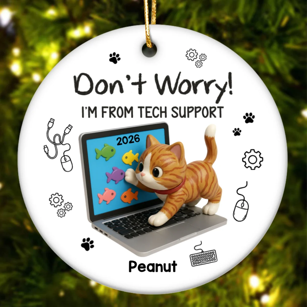 3D Effect Mischievous Kitten Tech Support - Personalized Ceramic Ornament - Gift For Cat Lovers - Image 8