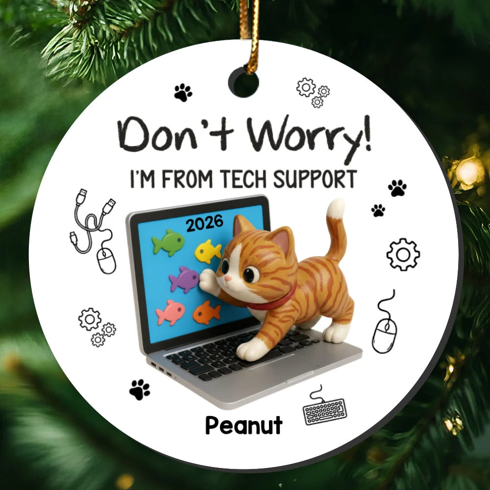 3D Effect Mischievous Kitten Tech Support - Personalized Ceramic Ornament - Gift For Cat Lovers - Image 9