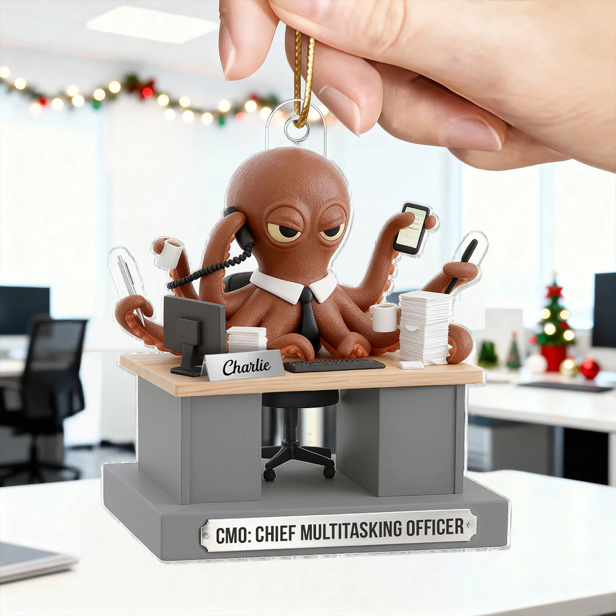3D Effect Multitasking Octopus - Personalized Acrylic Ornament - Funny Gift For Coworkers, Boss, Team Leader - Image 10