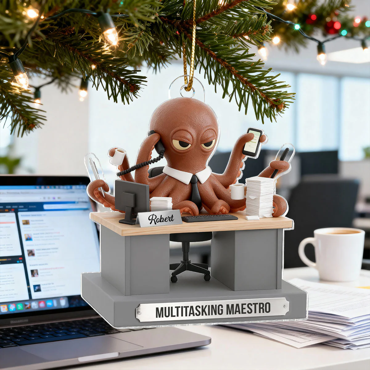 3D Effect Multitasking Octopus - Personalized Acrylic Ornament - Funny Gift For Coworkers, Boss, Team Leader - Image 11