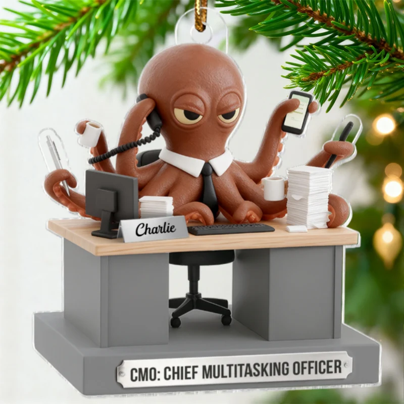 3D Effect Multitasking Octopus - Personalized Acrylic Ornament - Funny Gift For Coworkers, Boss, Team Leader - Image 12