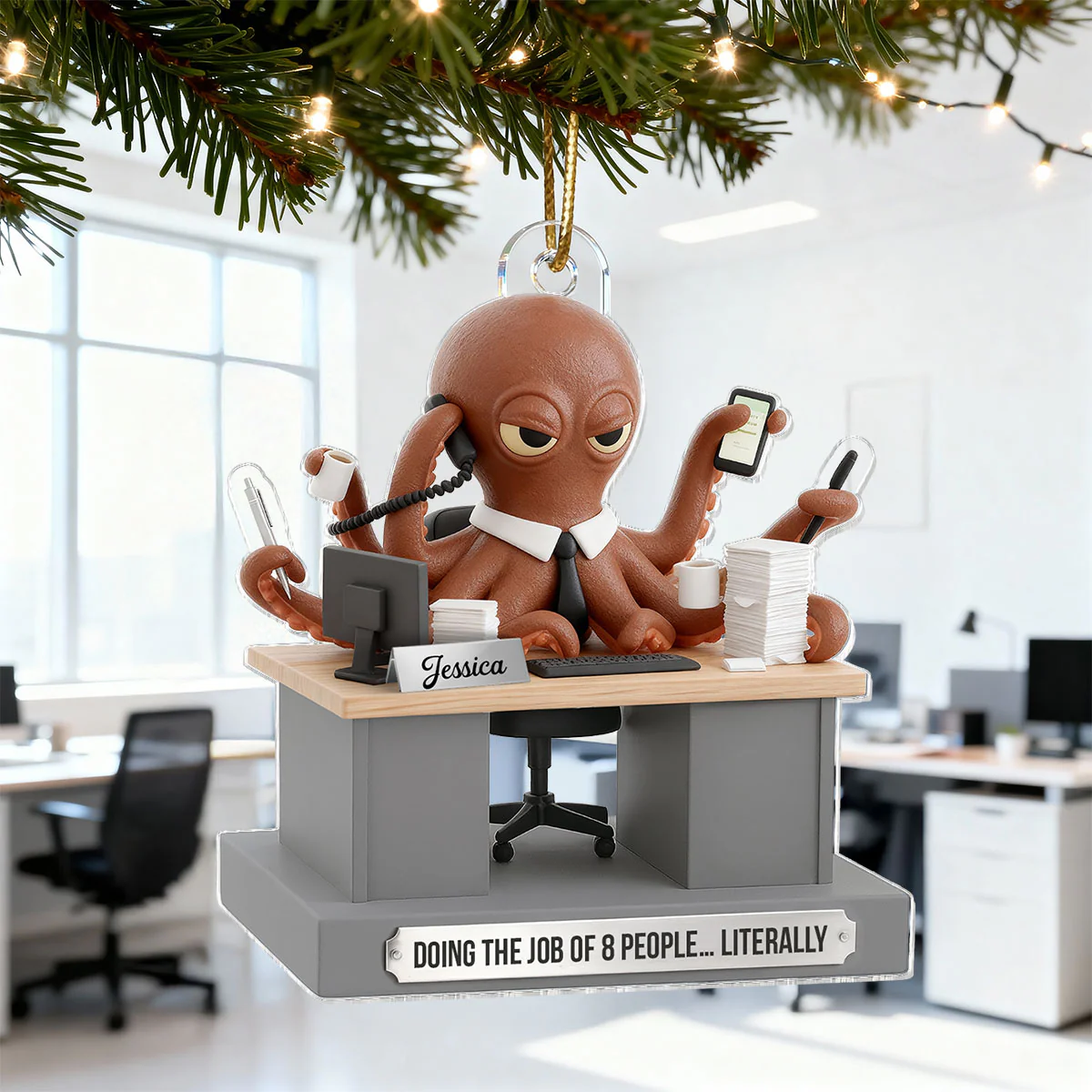3D Effect Multitasking Octopus - Personalized Acrylic Ornament - Funny Gift For Coworkers, Boss, Team Leader - Image 4
