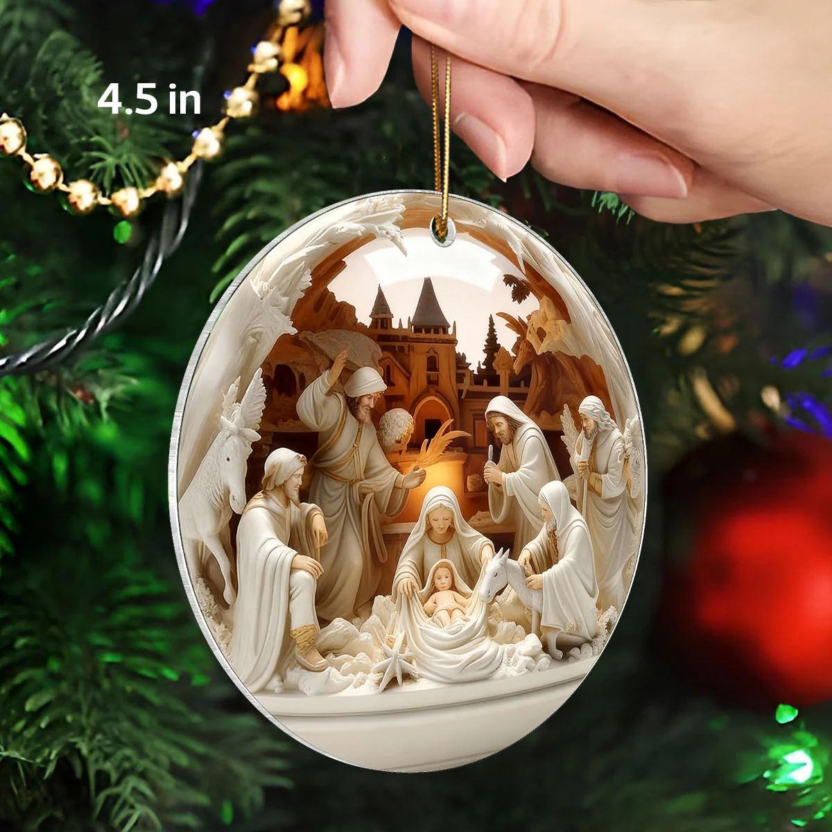 3D Effect Nativity Scene The Greatest Gift of All Religious Ornament - Acrylic Ornament - Image 2