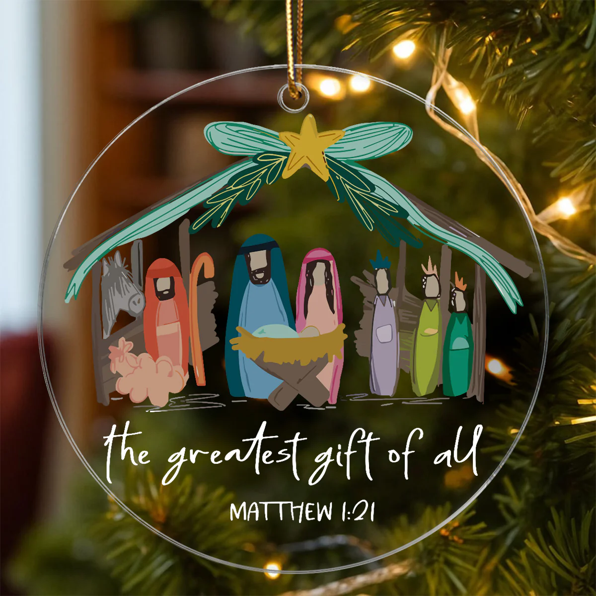 3D Effect Nativity Scene The Greatest Gift of All Religious Ornament - Acrylic Ornament - Image 3
