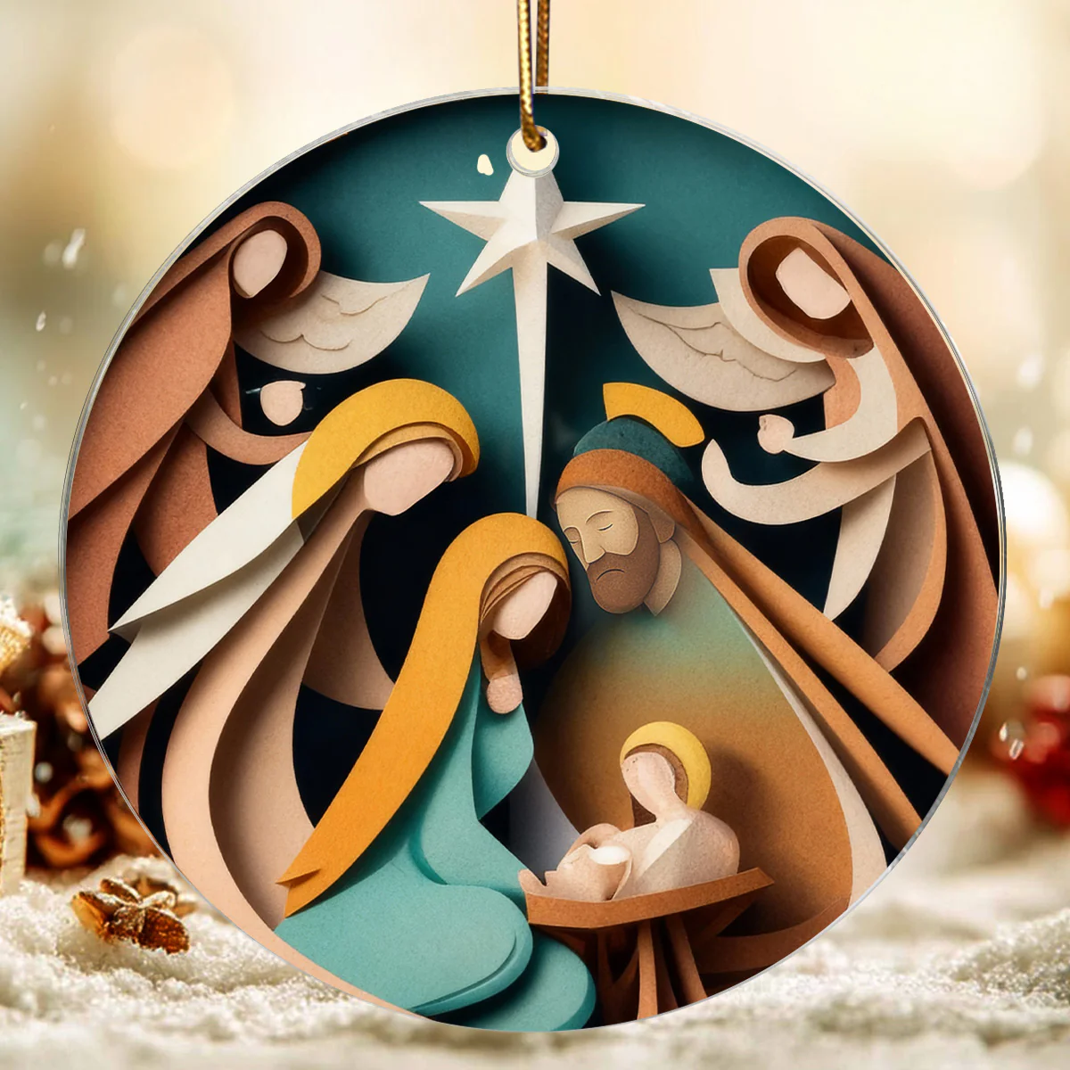 3D Effect Nativity Scene The Greatest Gift of All Religious Ornament - Acrylic Ornament - Image 4