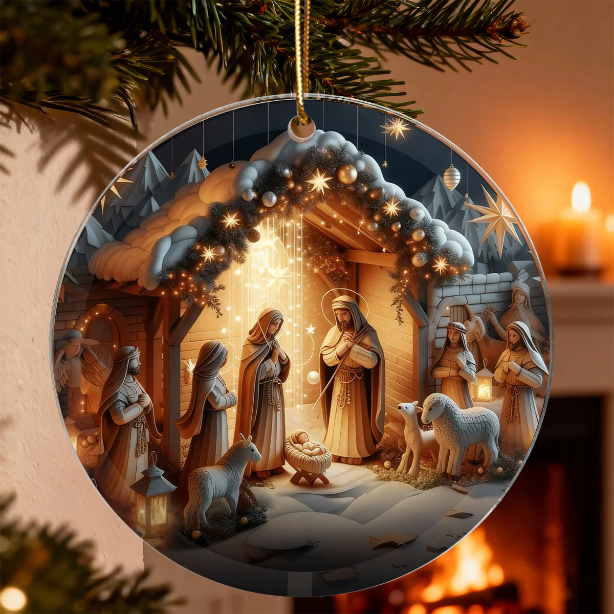 3D Effect Nativity Scene The Greatest Gift of All Religious Ornament - Acrylic Ornament - Image 5