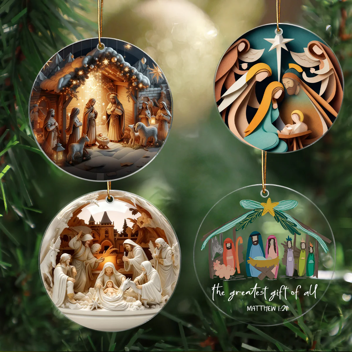 3D Effect Nativity Scene The Greatest Gift of All Religious Ornament - Acrylic Ornament - Image 6